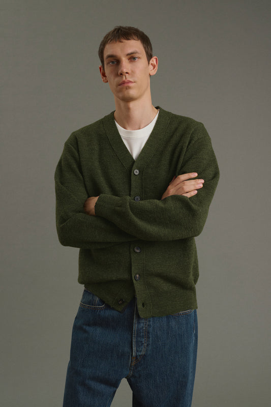 Cardigan Romeo - Dark Khaki - Wool - Men