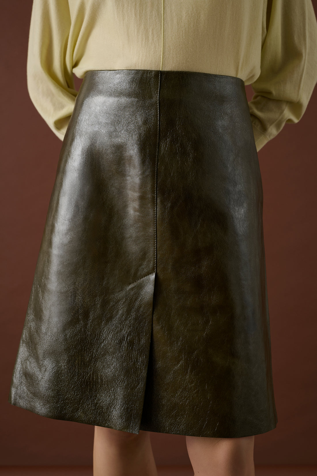 Jupe Liv - Vert Olive - Cuir - Femme