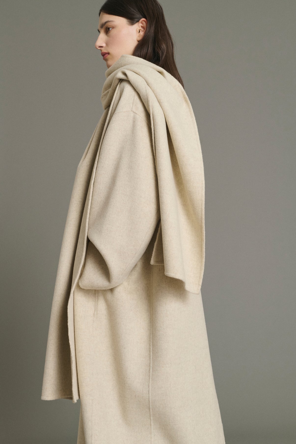 Finn coat - Ecru/Grey - Wool - Women vue 3